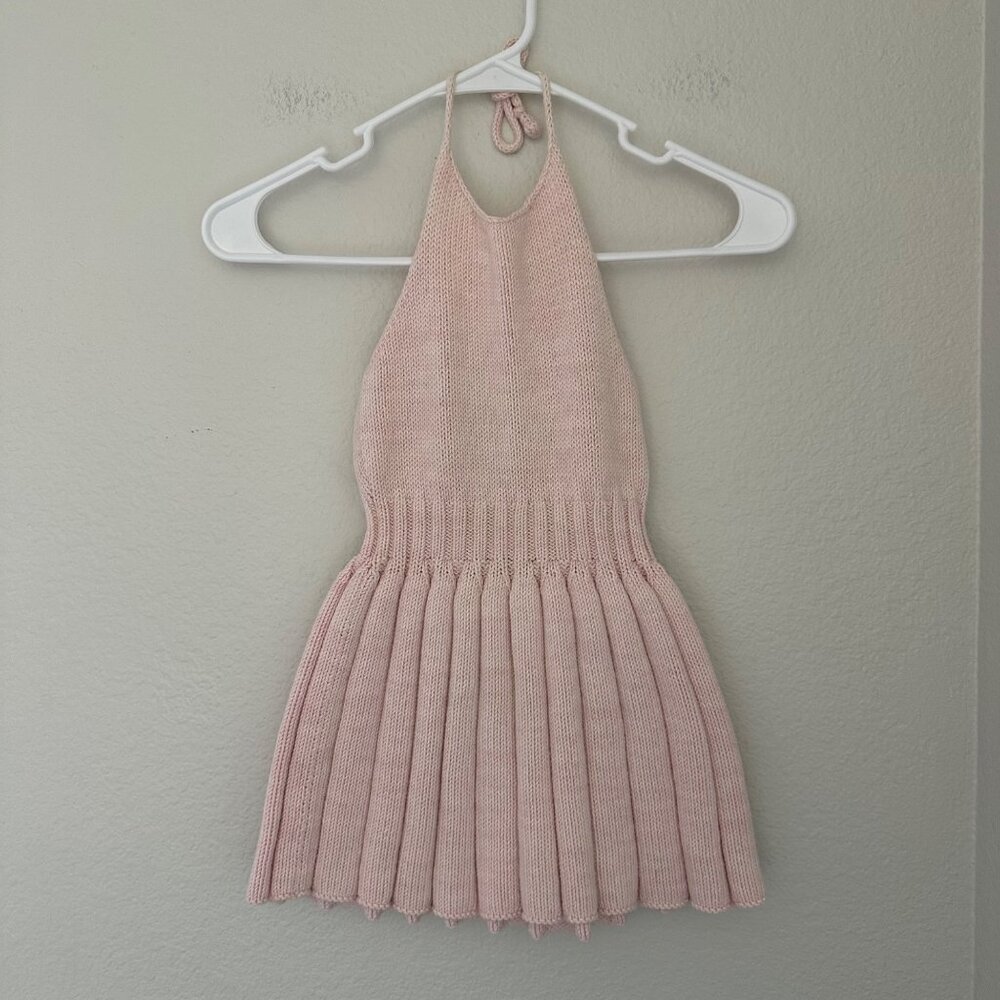 Misha & Puff Girls Pima Cotton Rib Knit Dress Halter Neck Pleated Sz 4-5